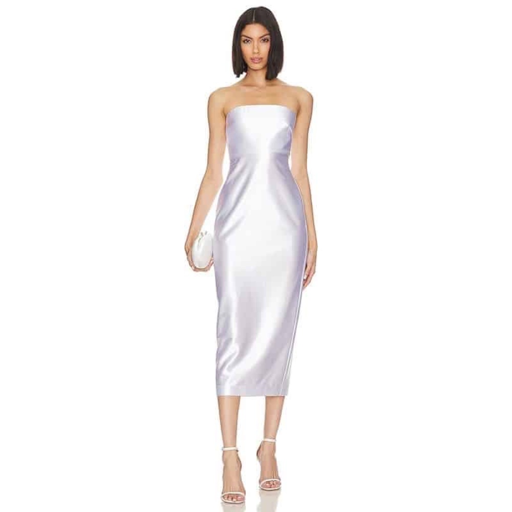 Milly Opal Strapless Satin Midi in White Size Large